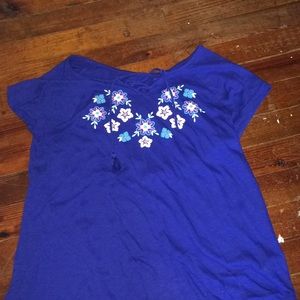 Blue floral laced up shirt